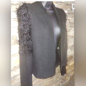 Karisima Black Sweater With Faux Fur Sleeves, Size Small